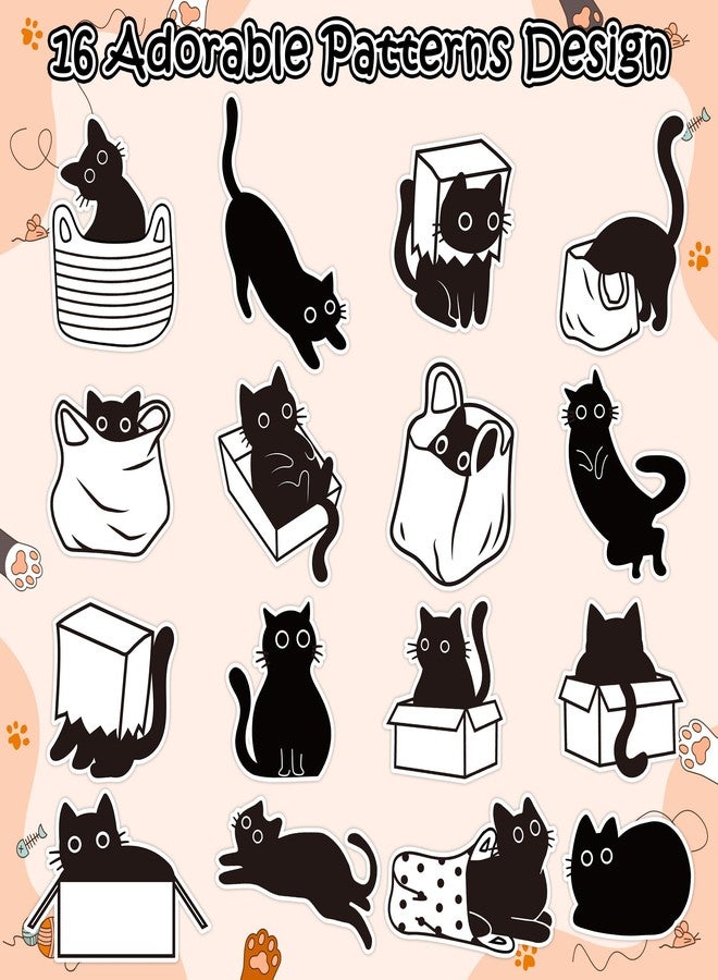 A1diee Black White Cat Stickers - Cute Kawaii Cartoon Cat Waterproof Decals Decorations DIY Gifts for Scrapbooking Water Bottle Reward Birthday Party Favors Windows Luggage, 1000Pcs 16 Patterns - Image 3